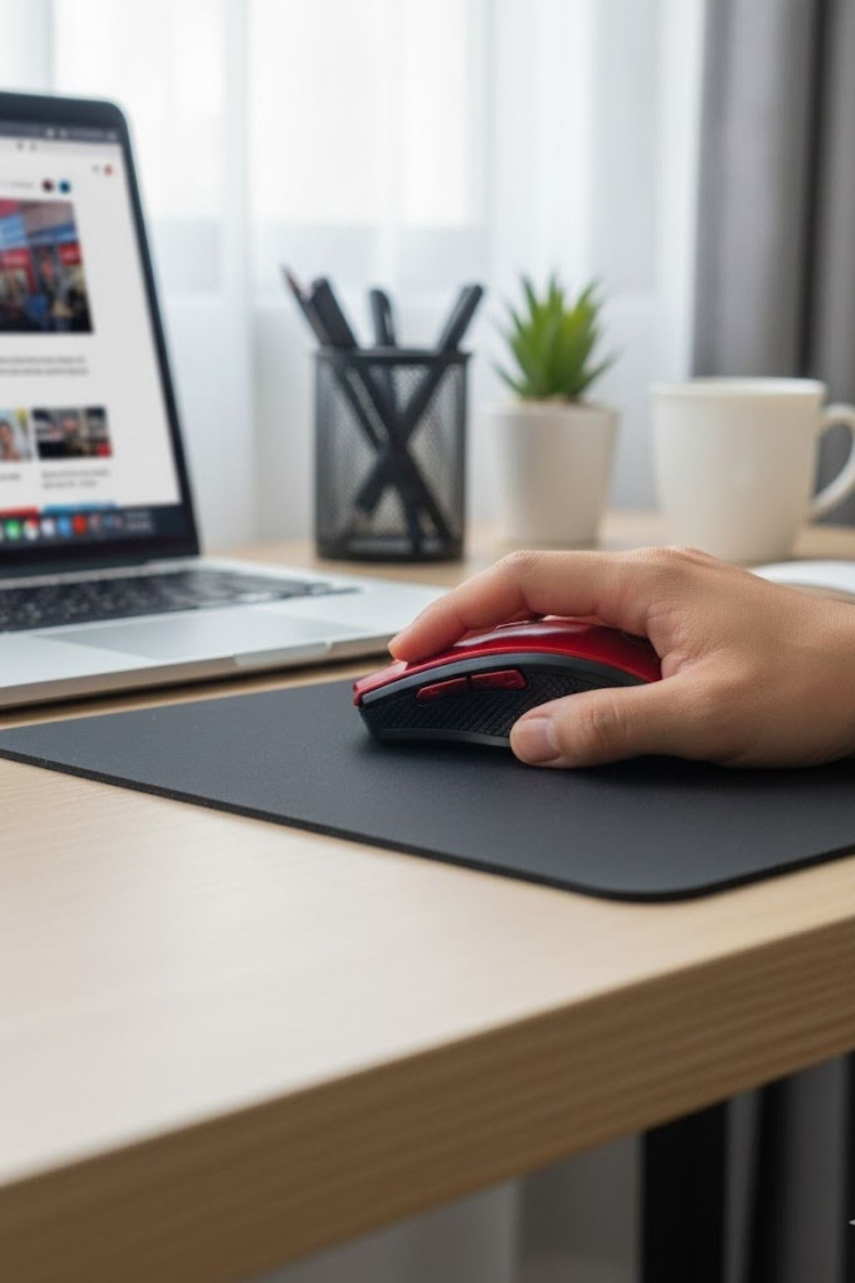 ANKAVERSE® Kırmızı Renkli Baş Parmak Destekli Ergonomik Sessiz Kablosuz Mouse – USB Alıcılı, Ofis ve Oyun İçin Konforlu Bilgisayar Faresi MS6300