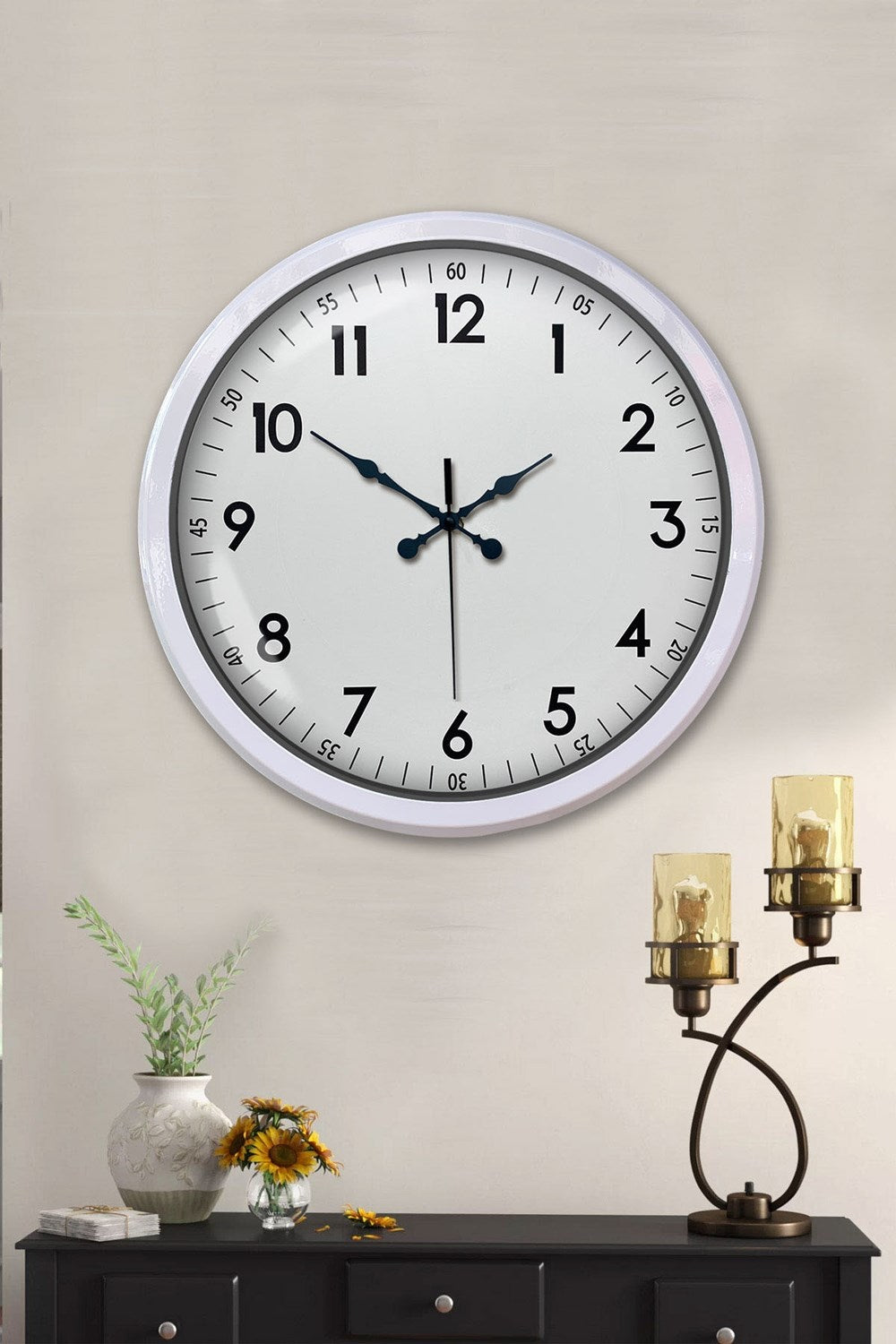 52 cm Beyaz Metal Dekoratif Duvar Saati