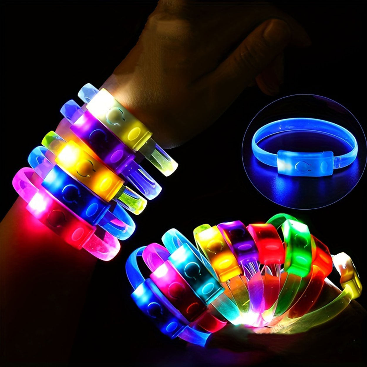 Festival &amp; Parti LED Bileklik Baskı Yapılabilir 3 Farklı Mod Işıklı 1 Adet (5286)