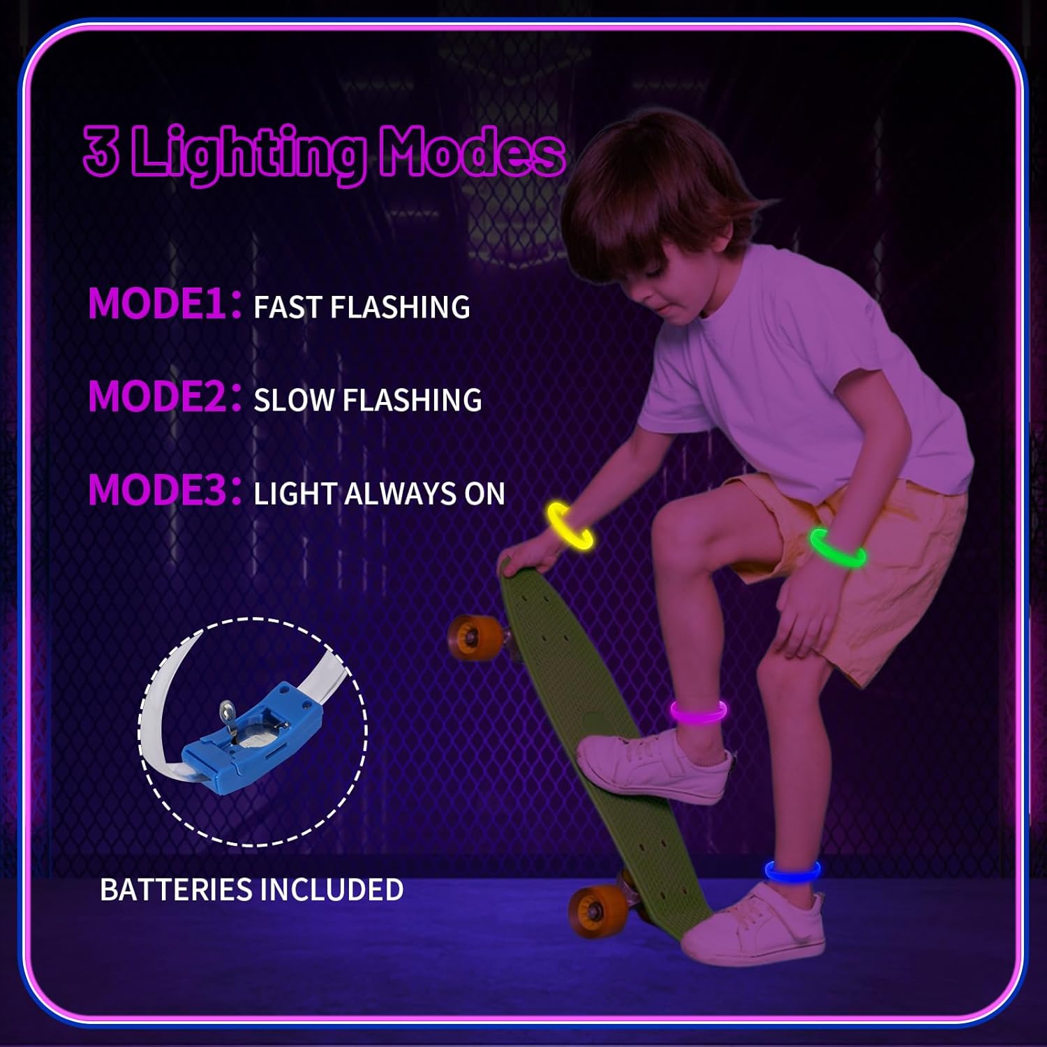 Festival &amp; Parti LED Bileklik Baskı Yapılabilir 3 Farklı Mod Işıklı 1 Adet (5286)