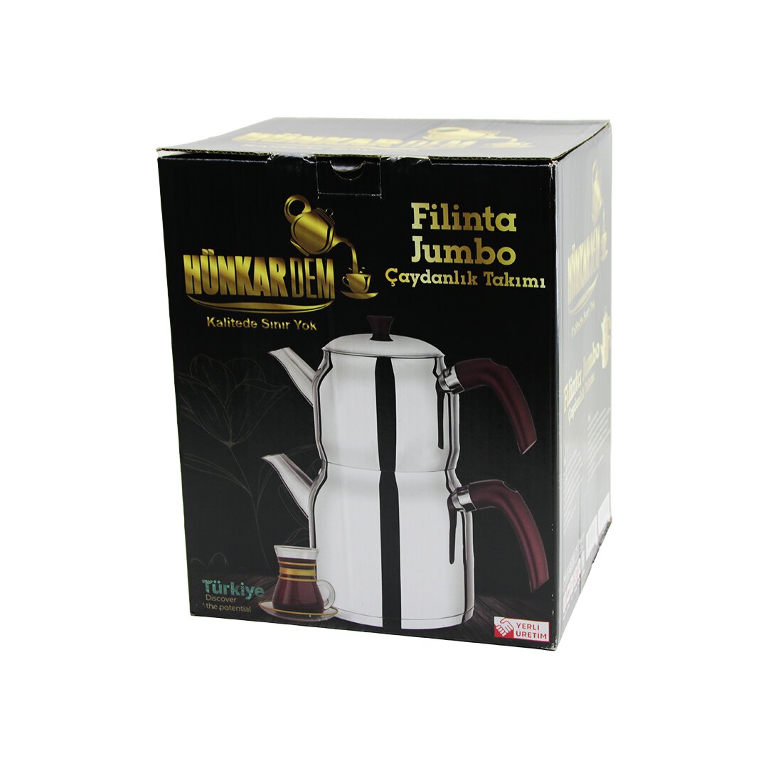 FİLİNTA JUMBO BOY ÇELİK ÇAYDANLIK SETİ ÇİFT KAPAKLI RENKLİ BAKALİT KULP ÜST DEMLİK: 2LT - ALT SULUK: 4LT KENDİNDEN SÜZGEÇLİ (5286)