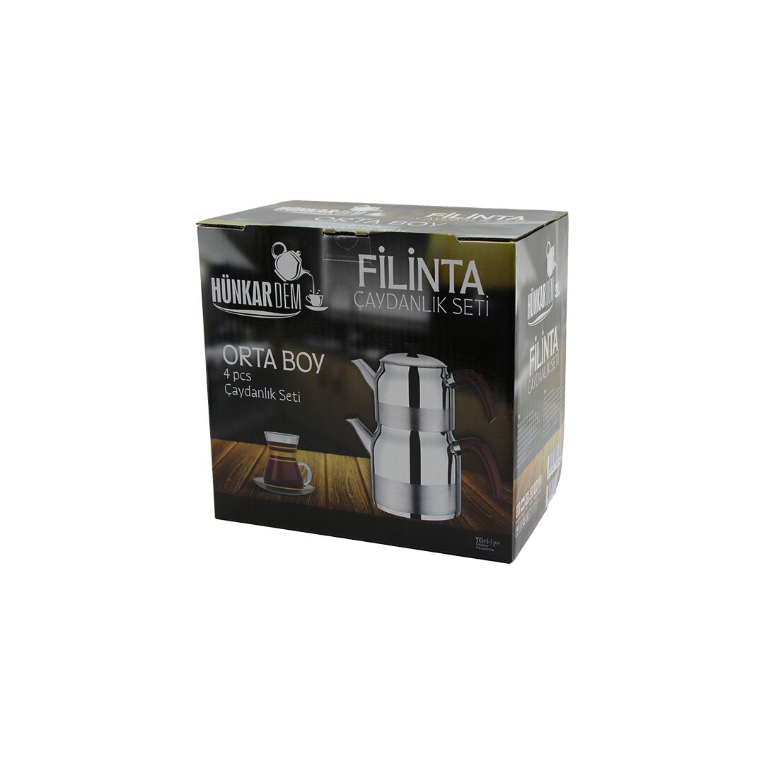 FİLİNTA ORTA BOY ÇELİK ÇAYDANLIK SETİ ÇİFT KAPAKLI RENKLİ BAKALİT KULP ÜST DEMLİK: 1.25LT - ALT SULUK: 2.25LT KENDİNDEN SÜZGEÇLİ (5286)
