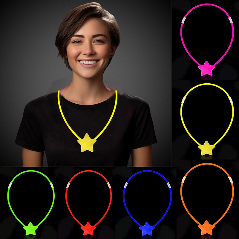 Glow Stick Yıldız Kolye - Glow Kolye - Glow Stick Partisi Yıldız Kolye 6 Adet (5286)