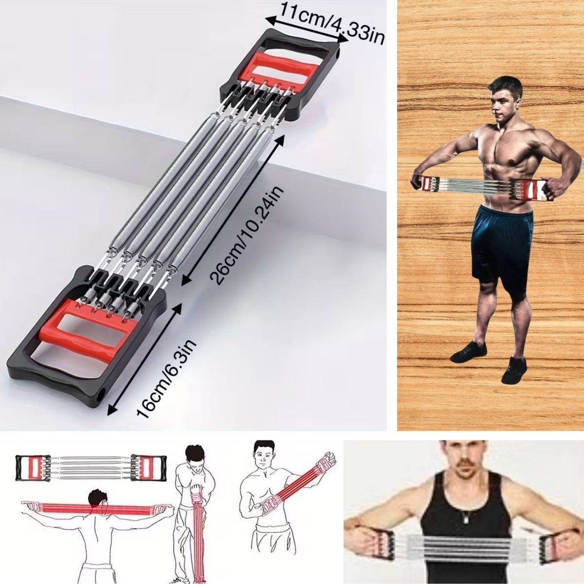 Göğüs Genişletme ve Kuvvet Egzersiz Aleti – 5 Yaylı 5 Kademeli Ayarlanabilir Fitness ve Kuvvet Antrenmanı Ekipmanı (5286)
