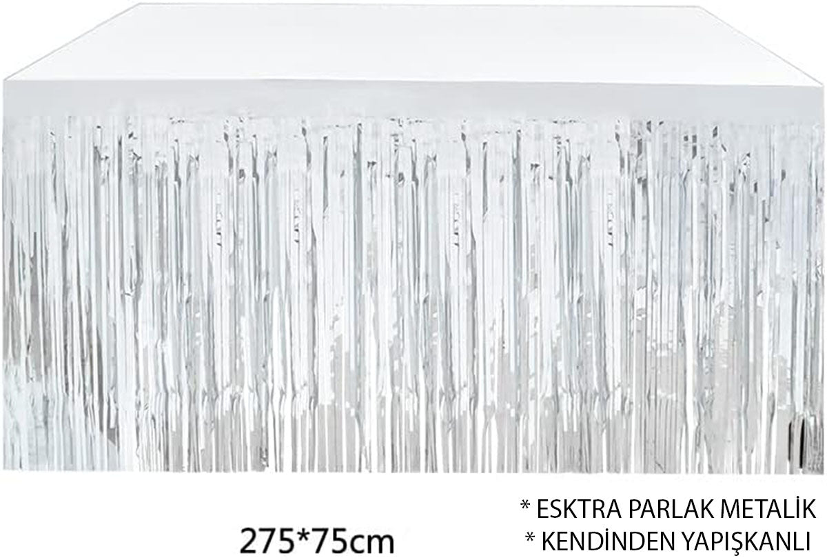 Gümüş Metalize Masa Eteği 275x75 cm - Kendinden Yapışkanlı (5286)