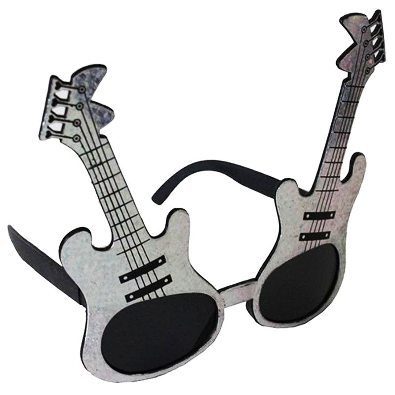 Gümüş Renk Rockn Roll Gitar Şekilli Parti Gözlüğü 15x15 cm (5286)