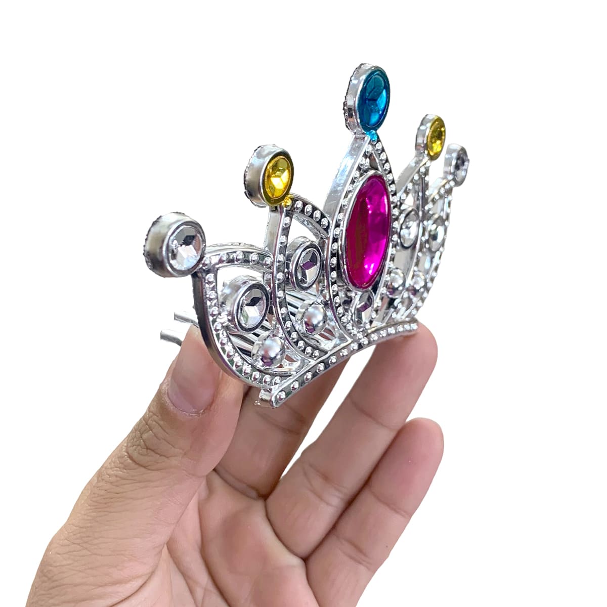 Gümüş Renk Taraklı Model Prenses Kraliçe Tacı 2 No 12x7 cm (5286)
