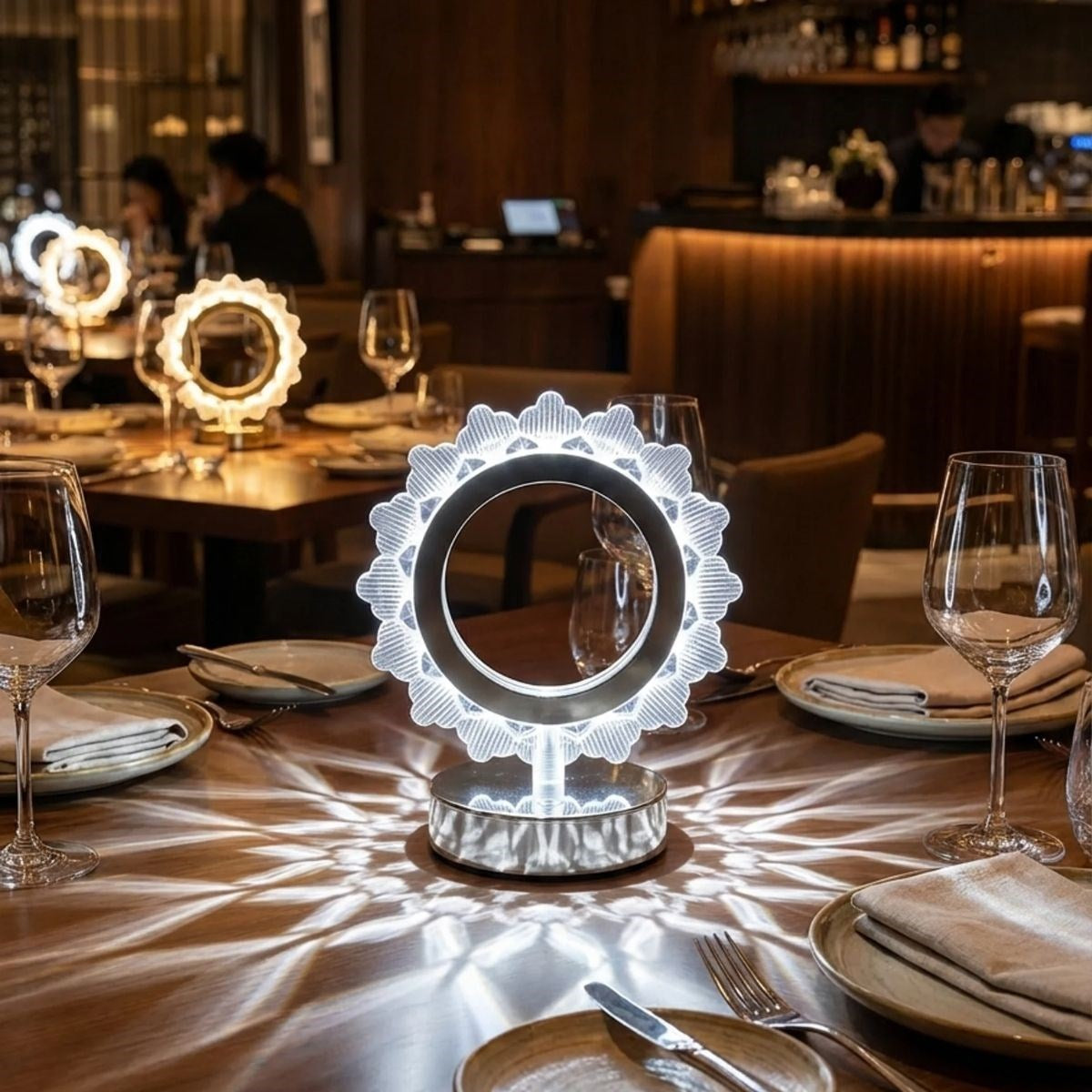 Güneş Şeklinde Kristal LED Masa Lambası – Dokunmatik, 3 Renk Işık Modlu, Şarjlı Mini Dekoratif Gece Lambası (5286)