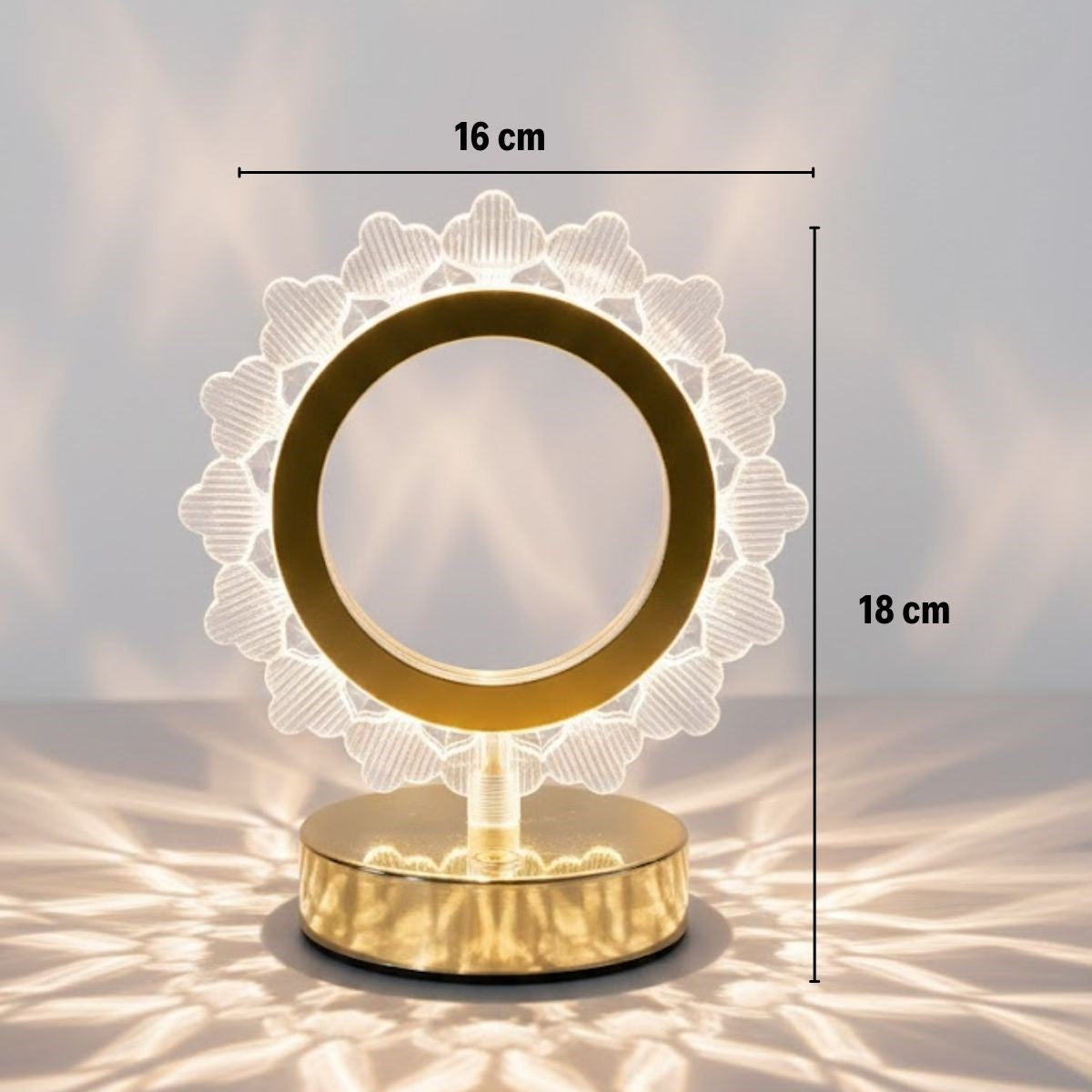Güneş Şeklinde Kristal LED Masa Lambası – Dokunmatik, 3 Renk Işık Modlu, Şarjlı Mini Dekoratif Gece Lambası (5286)