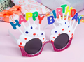 Happy Birthday Yazılı Beyaz Fuşya Renk Parti Gözlüğü 12x7 cm (5286)