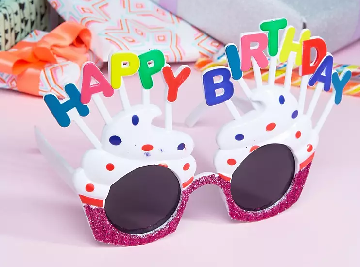 Happy Birthday Yazılı Beyaz Fuşya Renk Parti Gözlüğü 12x7 cm (5286)