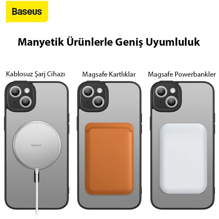 Baseus Frame Series iPhone 14 6.1 Kamera Koruyuculu Magsafe Kılıf + Tempered Ekran Koruyucu Set-(5775) - Mavi