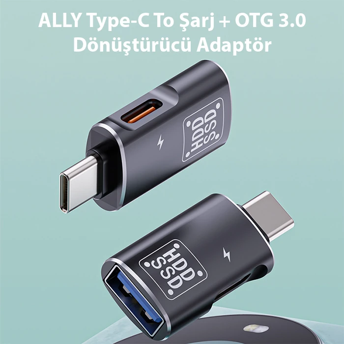 ALLY Type-C To Şarj + OTG 3.0 Dönüştürücü Adaptör-(5775) - Siyah