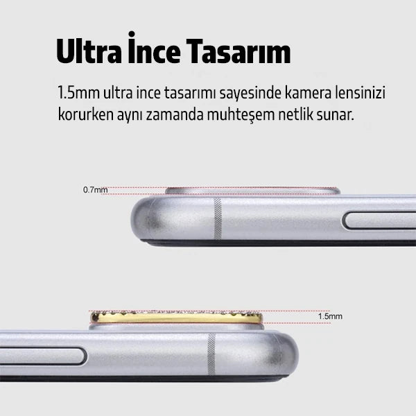 ALLY İPhone 11 Kamera Koruyucu Lens Diamond Taş İşlemeli-(5775) - Gold
