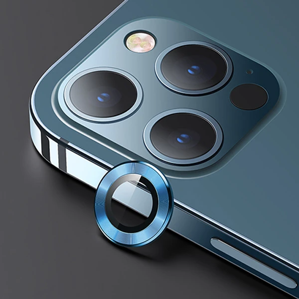 USAMS İphone 12 Pro 3D Metal Çerçeveli Kamera Lens Koruyucu-(5775) - Gümüş