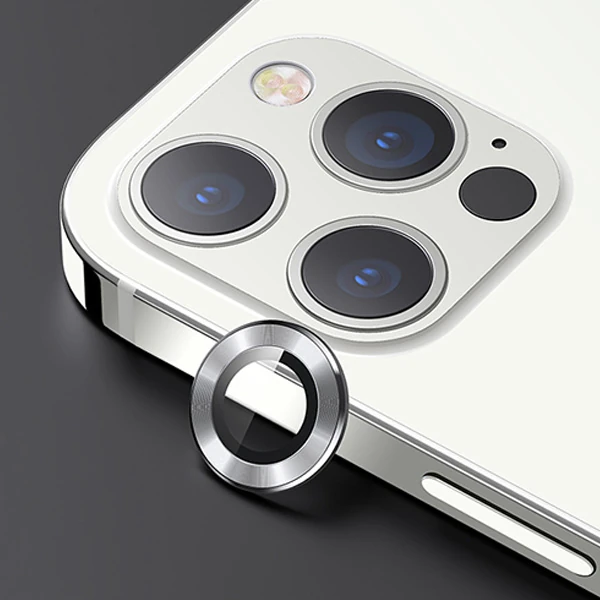 USAMS İphone 12 Pro 3D Metal Çerçeveli Kamera Lens Koruyucu-(5775) - Gümüş