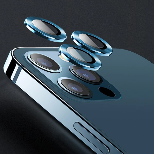 USAMS İphone 12 Pro 3D Metal Çerçeveli Kamera Lens Koruyucu-(5775) - Siyah
