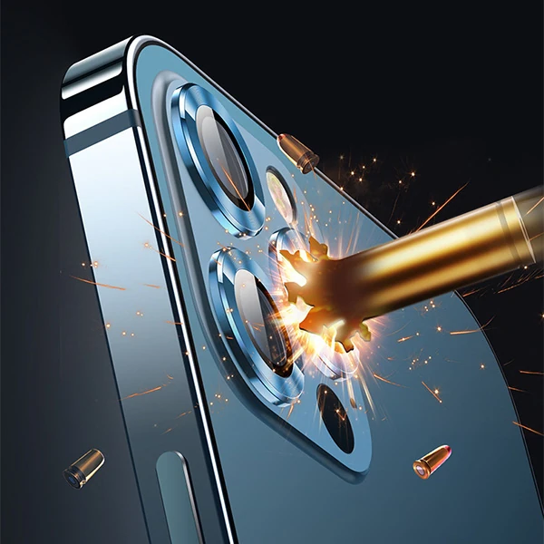 USAMS İphone 12 Pro 3D Metal Çerçeveli Kamera Lens Koruyucu-(5775) - Siyah