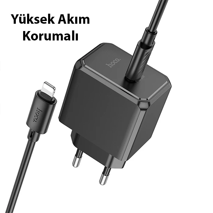 HOCO CS15A 30W Type-C Şarj Aleti + Type-C to iPhone Lightning Kablo Seti-(5775) - Siyah