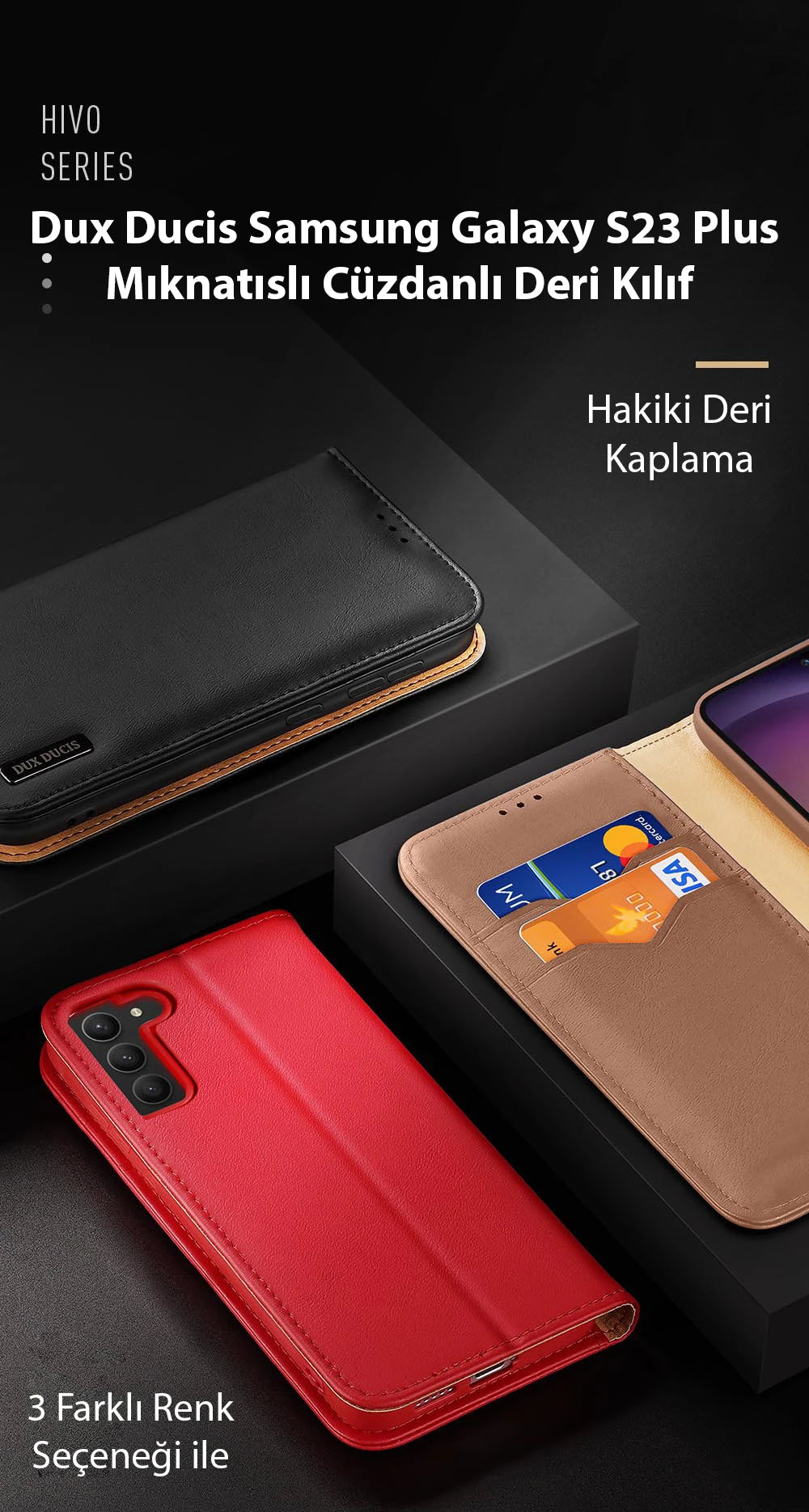 Dux Ducis SM Galaxy S23 Plus Kılıf Mıknatıslı Cüzdanlı Deri Kılıf Hivo Series-(5775) - Kahverengi