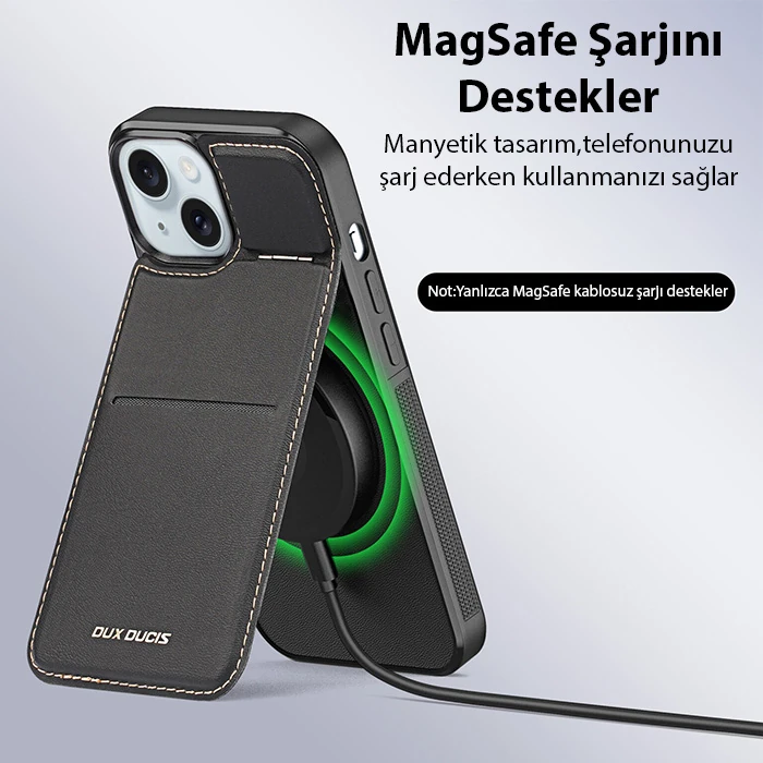 Dux Ducis iPhone 14 Plus Rafi Series MagSafe Premium Deri Kılıf-(5775) - Siyah