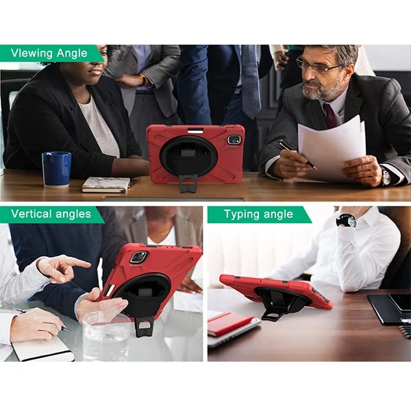 iPad Pro11 (2021-2020-2018) Kılıf Shockproof 3 Katmanlı Standlı Zırh Kılıf Kalem Yerli-(5775) - Kırmızı