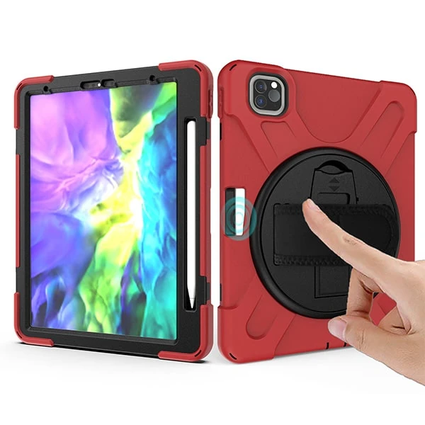 iPad Pro11 (2021-2020-2018) Kılıf Shockproof 3 Katmanlı Standlı Zırh Kılıf Kalem Yerli-(5775) - Kırmızı