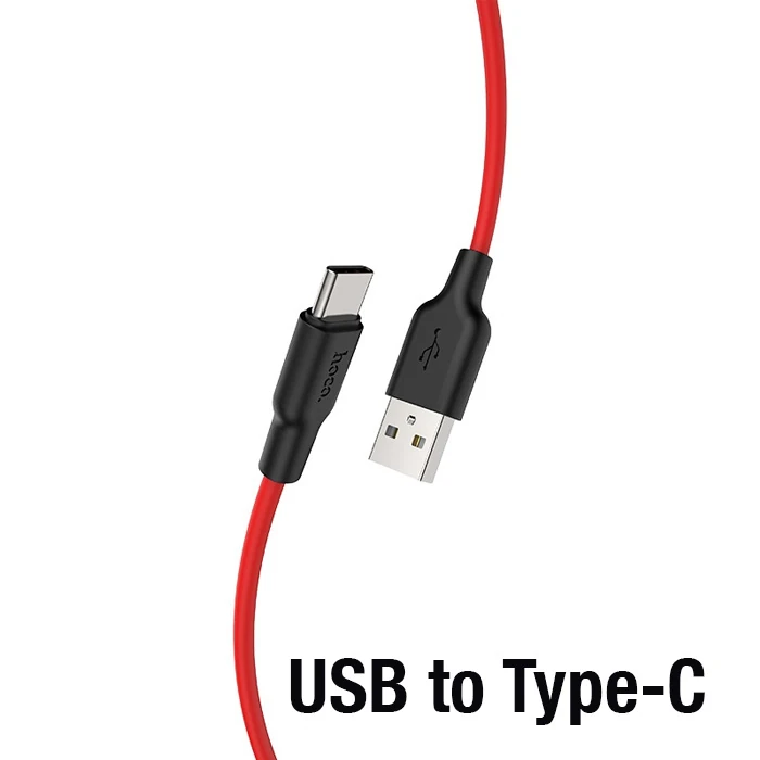 HOCO X21 Plus USB to Type-C 3A Silikon Hızlı Şarj ve Data Kablosu-(5775) - Siyah-Kırmızı