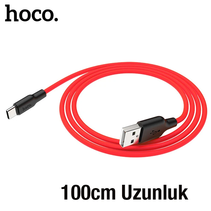 HOCO X21 Plus USB to Type-C 3A Silikon Hızlı Şarj ve Data Kablosu-(5775) - Siyah-Kırmızı
