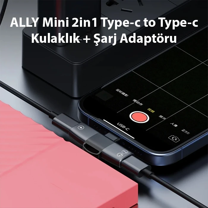 ALLY Mini 2in1 Type-c to Type-c Kulaklık + şarj Adaptöru-(5775) - Siyah
