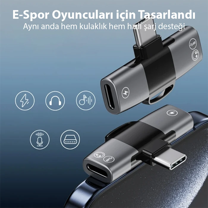 ALLY Mini 2in1 Type-c to Type-c Kulaklık + şarj Adaptöru-(5775) - Siyah