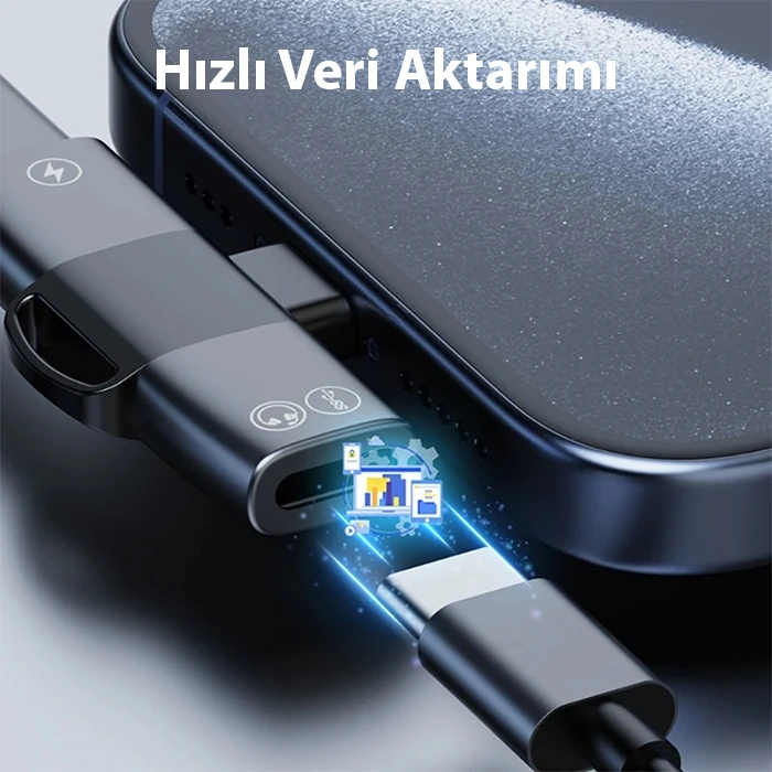 ALLY Mini 2in1 Type-c to Type-c Kulaklık + şarj Adaptöru-(5775) - Siyah