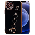 Ally iPhone 12 Pro 6.1inç Kılıf Kalp Bileklik Tutuculu Lüx Silikon Askılı Kılıf-(5775) - Pembe