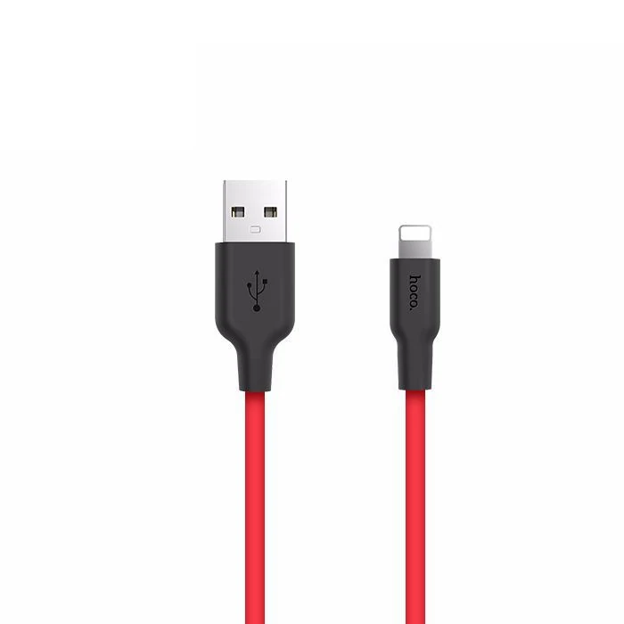 HOCO X21 USB to iPhone Lightning 2A Silikon Hızlı Şarj ve Data Kablosu-(5775) - Siyah-Kırmızı