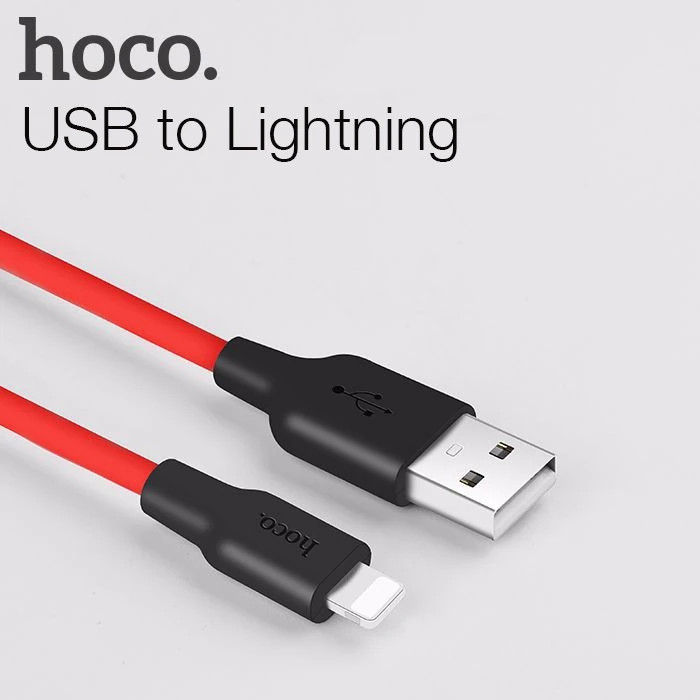 HOCO X21 USB to iPhone Lightning 2A Silikon Hızlı Şarj ve Data Kablosu-(5775) - Siyah-Kırmızı