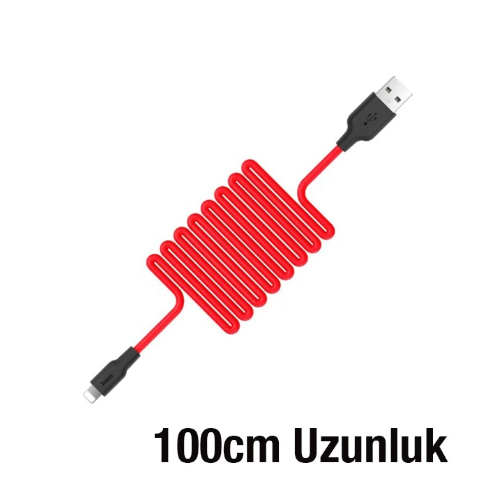 HOCO X21 USB to iPhone Lightning 2A Silikon Hızlı Şarj ve Data Kablosu-(5775) - Siyah-Kırmızı