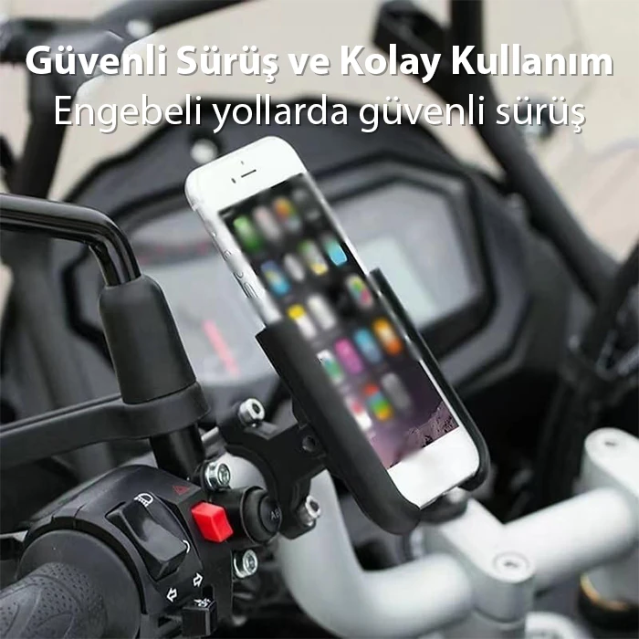 ALLY Alüminyum Alaşım Bisiklet Motorsiklet Gidon Telefon Tutucu-(5775) - Siyah