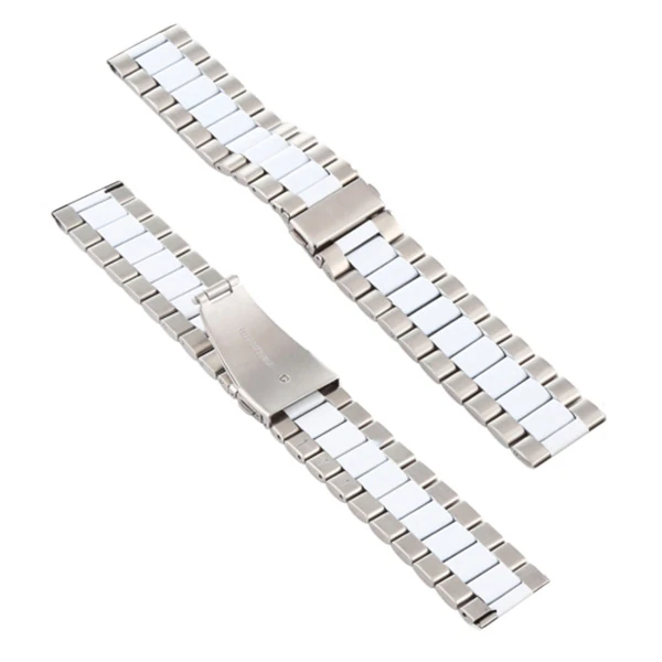 22MM Gear S3 Watch 4 -GT2 GT2E 46MM KayışKordon Seramik Paslanmaz Çelik-(5775) - Siyah-Gold