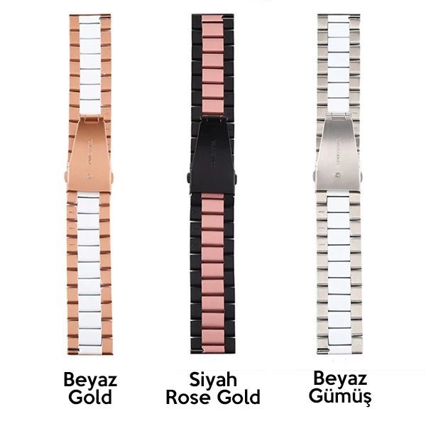 22MM Gear S3 Watch 4 -GT2 GT2E 46MM KayışKordon Seramik Paslanmaz Çelik-(5775) - Siyah-Gold