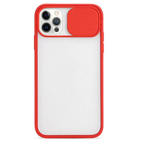 Ally İPhone 12 Pro 6.1 Kamera koruyucu Sürgülü Şeffaf Kılıf-(5775) - Siyah