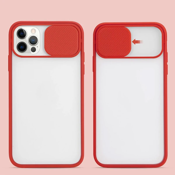 Ally İPhone 12 Pro 6.1 Kamera koruyucu Sürgülü Şeffaf Kılıf-(5775) - Siyah