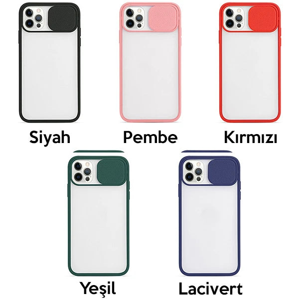 Ally İPhone 12 Pro 6.1 Kamera koruyucu Sürgülü Şeffaf Kılıf-(5775) - Lacivert