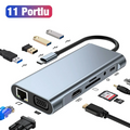ALLY BYL-2110 11in1 Multifonksiyonlu Type-C Hub Adaptör Dönüştürücü-(5775) - Füme
