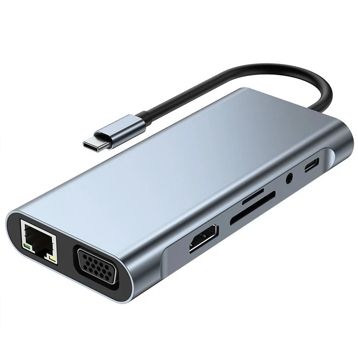 ALLY BYL-2110 11in1 Multifonksiyonlu Type-C Hub Adaptör Dönüştürücü-(5775) - Füme