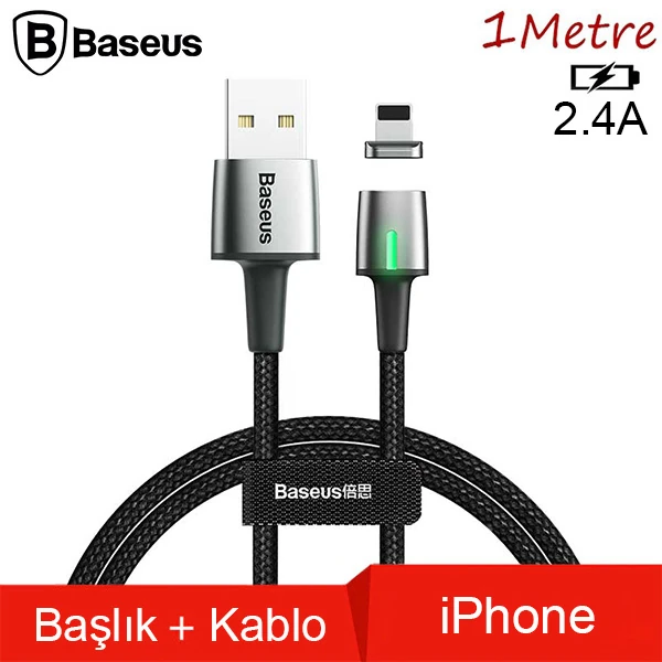 Baseus Zinc Magnetic Usb Kablo Şarj İPhone 14-13-12-11 1Metre-(5775) - Siyah