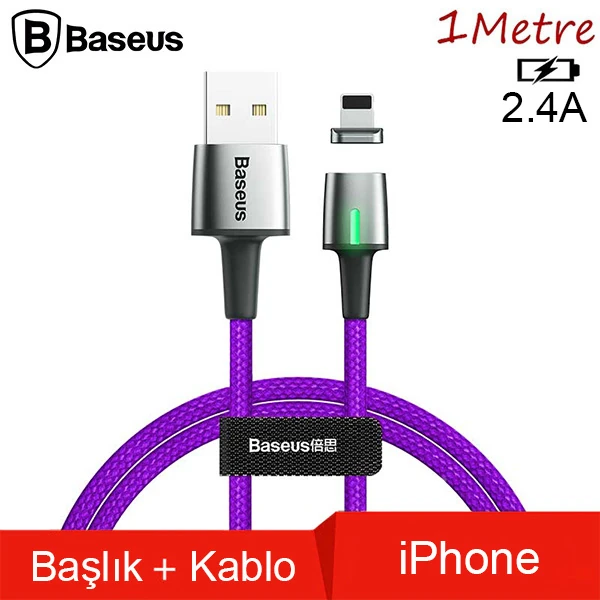 Baseus Zinc Magnetic Usb Kablo Şarj İPhone 14-13-12-11 1Metre-(5775) - Siyah