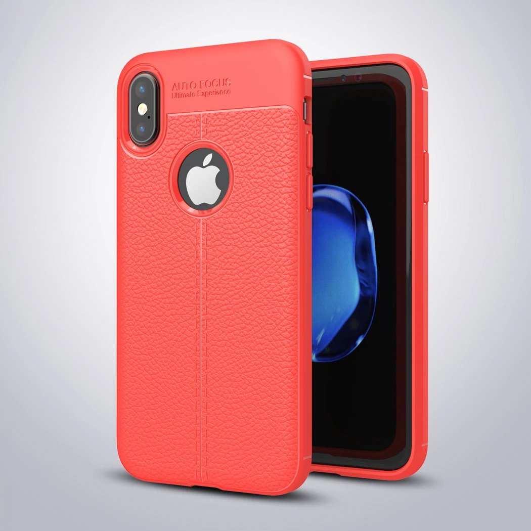 İphone X Xs Litchi Tam Koruma Soft Silikon Kılıf-(5775) - Kırmızı
