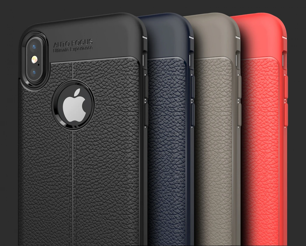 İphone X Xs Litchi Tam Koruma Soft Silikon Kılıf-(5775) - Kırmızı