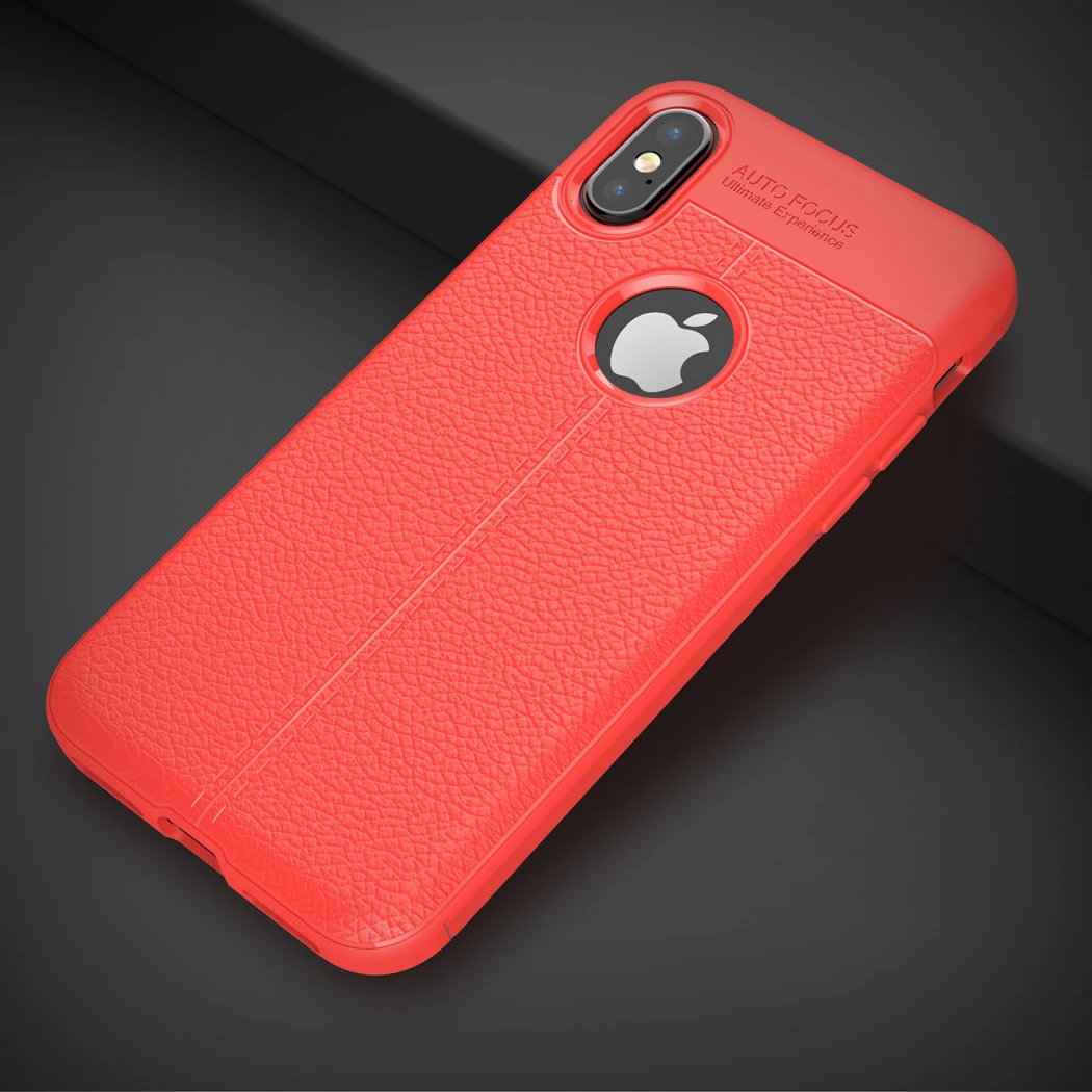 İphone X Xs Litchi Tam Koruma Soft Silikon Kılıf-(5775) - Kırmızı