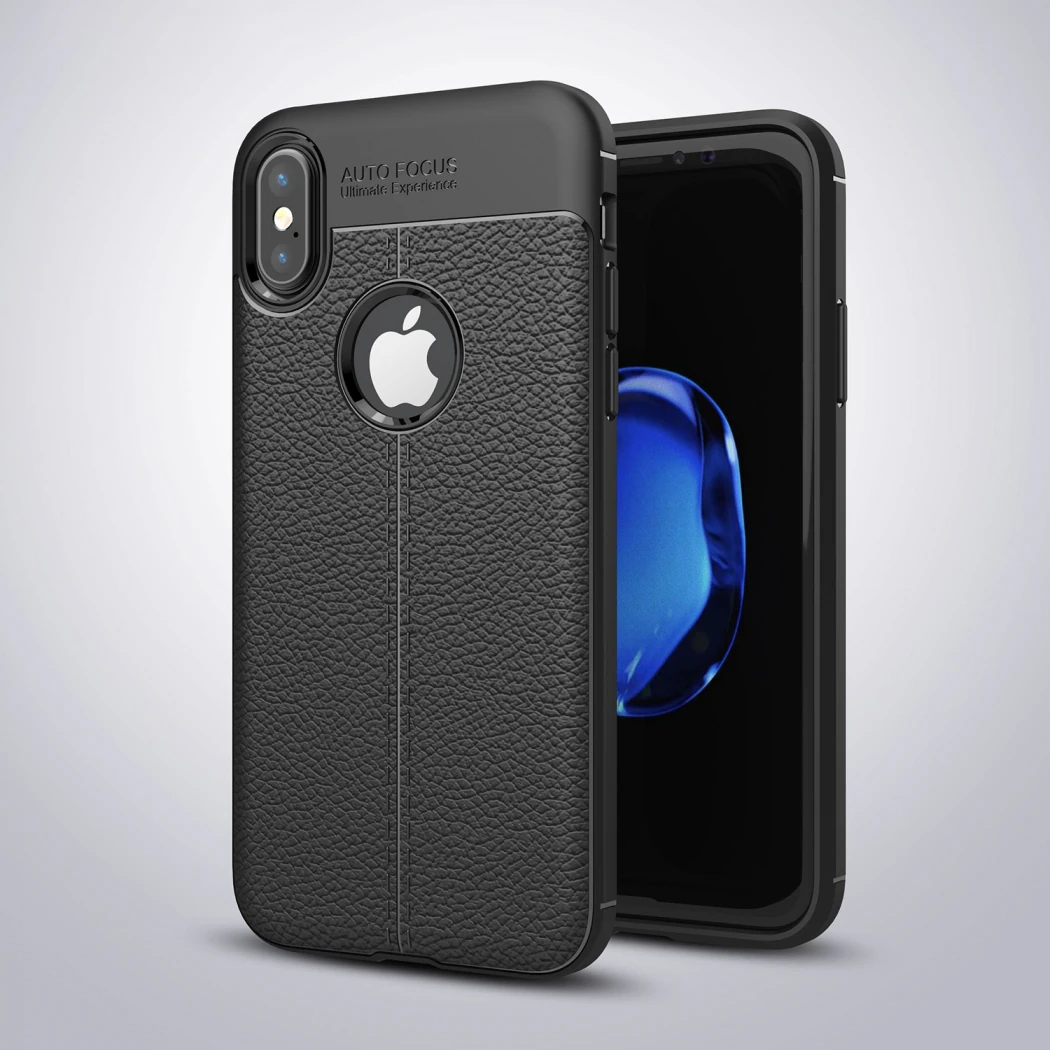 İphone X Xs Litchi Tam Koruma Soft Silikon Kılıf-(5775) - Kırmızı